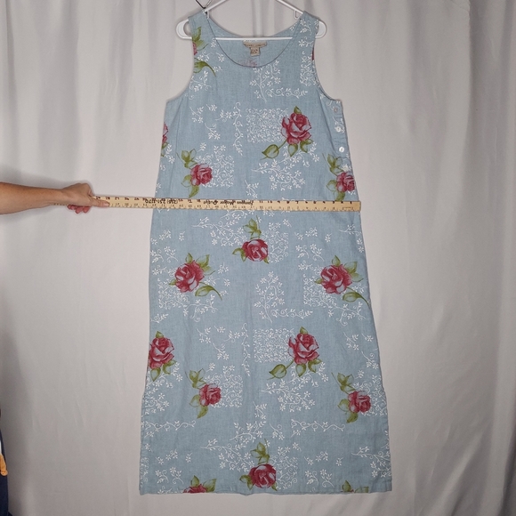 Sweet Jessie Dress Large Maxi Sleeveless Linen Shift Blue Floral Vintage 90s Y2K - Picture 6 of 9